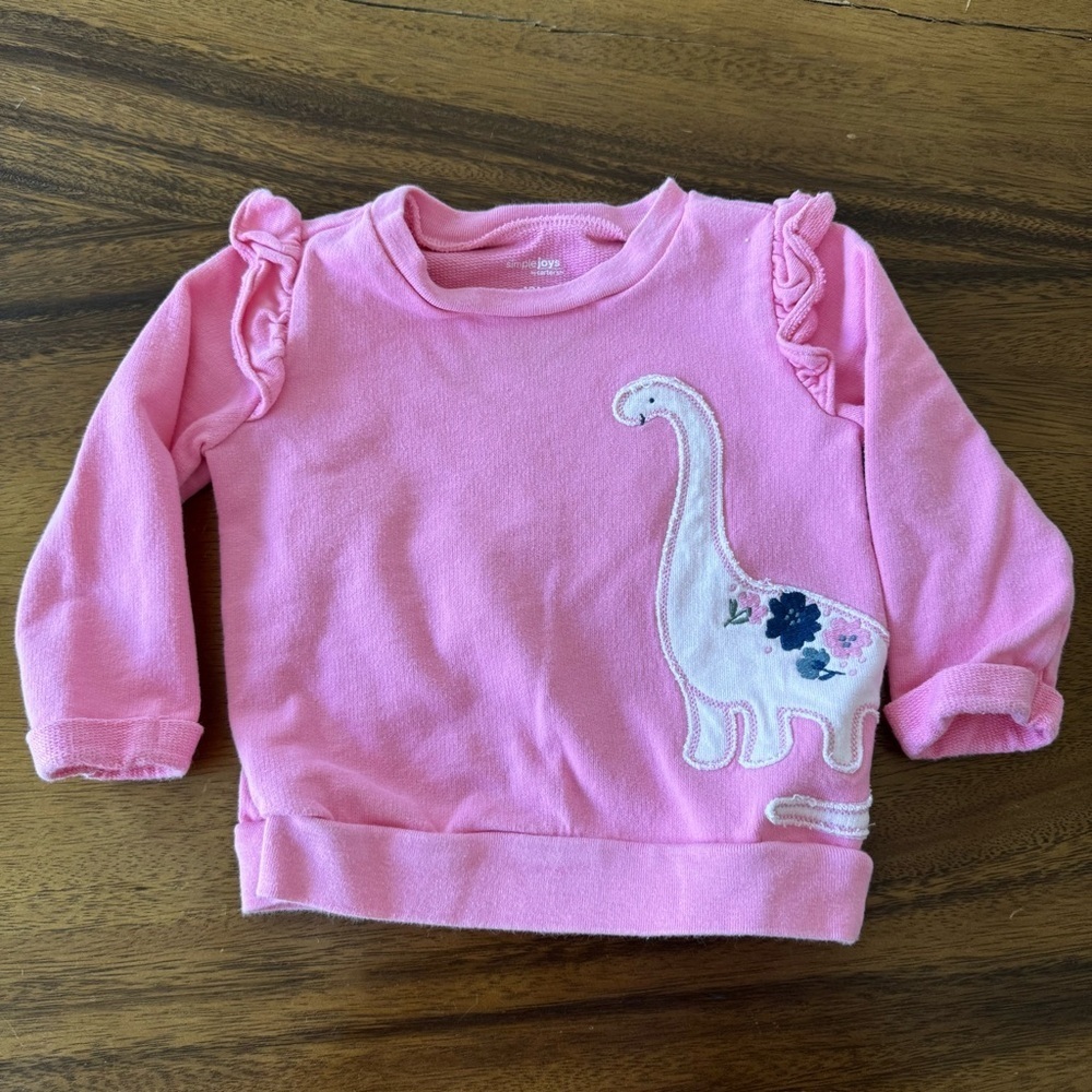 Simple Joys Pink Dinosaur Design 100% Cotton Sweatshirt 12M
